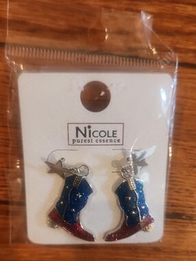 Nicole Blue & Red Cowboy Boot Earrings